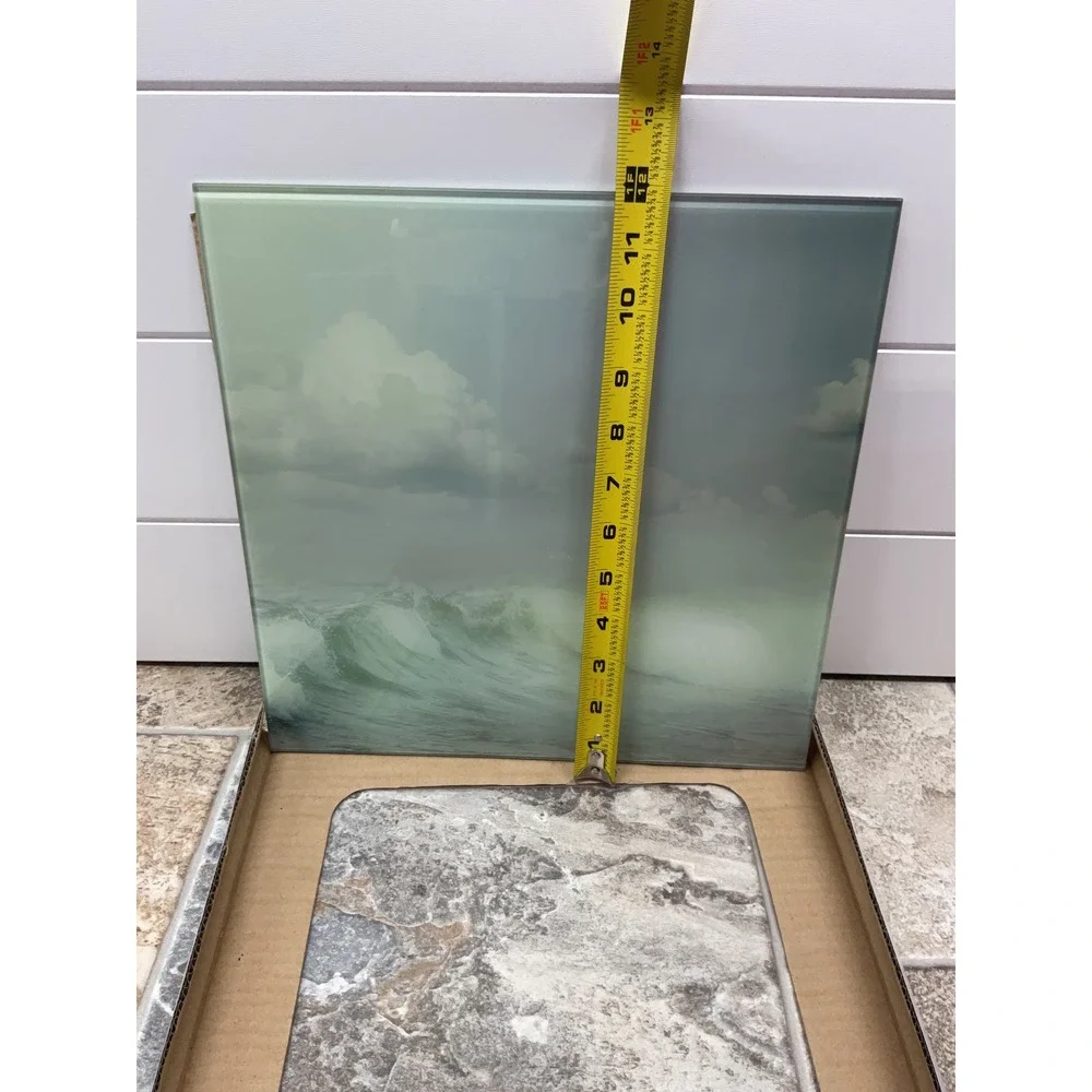 Tempered Glass Wall Art Ocean Waves Coastal Seascape Square 12x12 Green Grey